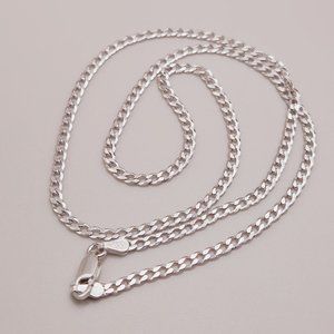 Sterling Silver 925 Italy Dainty Thin Curb Chain Necklace